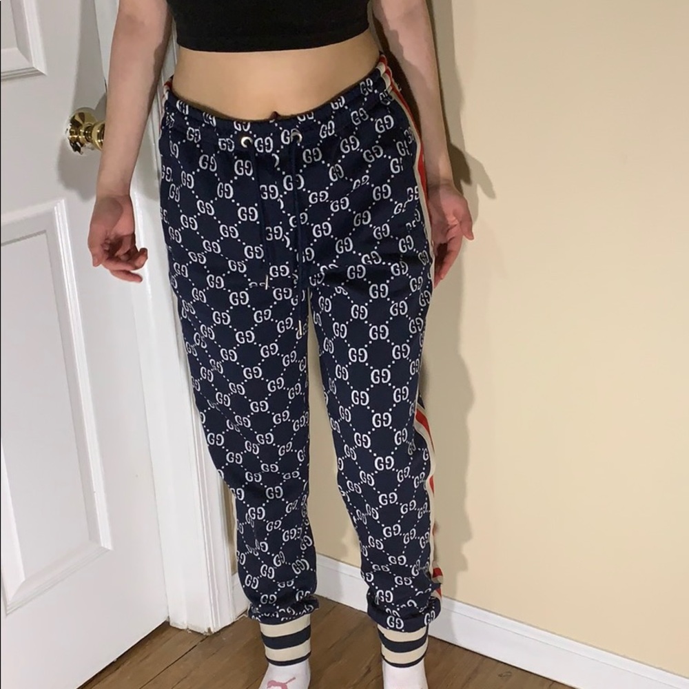 AUTHENTIC Gucci Blue GG Cotton-jersey Trackpants.
